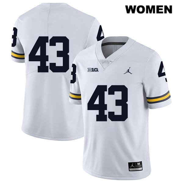 Women's NCAA Michigan Wolverines Tyler Grosz #43 No Name White Jordan Brand Authentic Stitched Legend Football College Jersey QO25P32JX